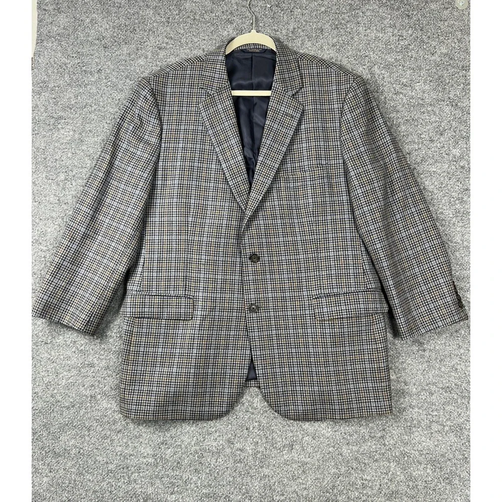 Brooks‎ Brothers Blazer 45R 1818 Madison Sport Coat Grey Blue Plaid Italian Wool